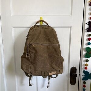 LL Bean Green Brown Canvas Backpack